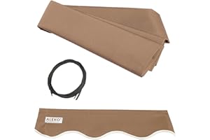 ALEKO Patio Awning Fabric Replacement | 12x10 Feet | 100% Polyester Canopy Cover, Sun Shade, Deck, Balcony | UV Protection | Sand Beige