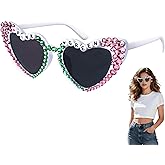 Maazusa Wicked Heart Sunglasses for Women Pink and Green Party Glasses for Bachelorette Birthday Bday Party Favors Accessories