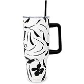 kate spade new york 40 Ounce Tumbler with Handle and Straw, Double Wall Stainless Steel Insulated Cup, Cupholder Friendly 40 oz Cup, Metal Drinking Cup for Hot or Cold Drinks (Painters Garden)