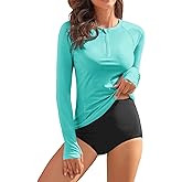 WOWENY Women Rash Guard Long Sleeve UPF 50 Swim Shirts SPF Sun Protection Swimsuit Top No Bottom