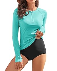 WOWENY Women Rash Guard Long Sleeve UPF 50 Swim