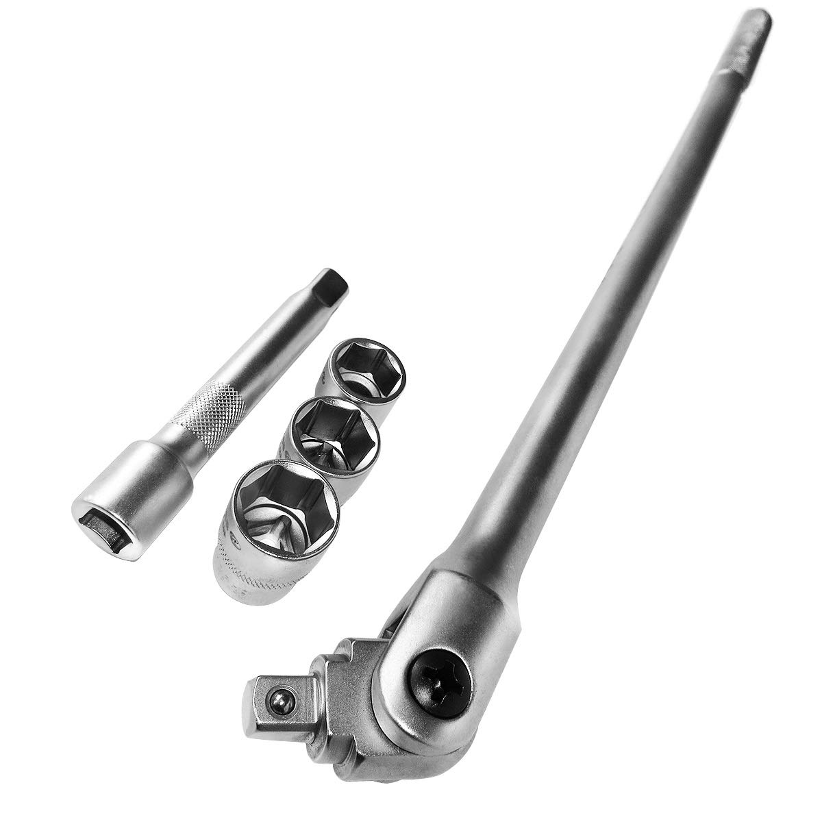 S&R Breaker Bar 1/2-Inch with Nuts Set, Ø 16 mm / 1/2 Inch, Length: 600mm, with Extension and 3 Inserts 17mm, 19mm, 21mm & Rotary Handle Push, Extra Heavy Duty – Industrial Quality