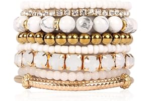 RIAH FASHION Multi Color Stretch Beaded Stackable Bracelets - Layering Bead Strand Statement Wrap Bangles