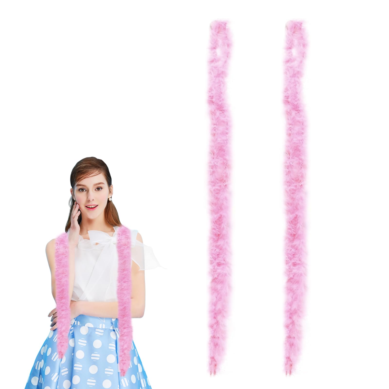 Ceboic 2 Pcs Colorful Feather Boas, 6.6ft Long Fluffy Feather Boa Fancy Dress Accessories for Women Girls Dancing Wedding Party Cosplay Halloween Christmas Carnival (Pink)