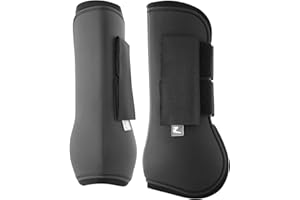 HORZE Chicago Protective Horse Tendon Boots - Lightweight Open Front Boots for Jumping, Trail Riding, and Turnout (Pair) - Black - Cob