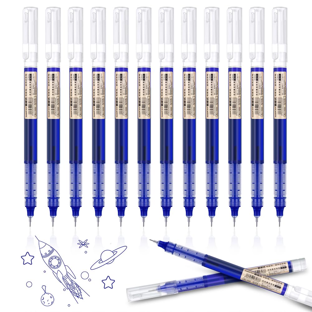 OFFCUP Gel Pens, 12pcs 0.5mm Blue Gel Ink Pens, Ultra-Fast Drying Rollerball Pen for Writing, Drawing, and Outlining, Liquid Ink Rollerball Pen for Student, office worker