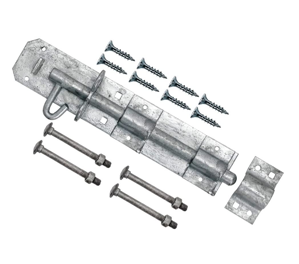 TERF® Heavy Duty Brenton Bolt Galvanised 250mm (10 inch) Strong Pad Bolt with Fixing Screw for Garden Sheds Garage Gate Lock Commercial Doors and Out House Doors - 250mm