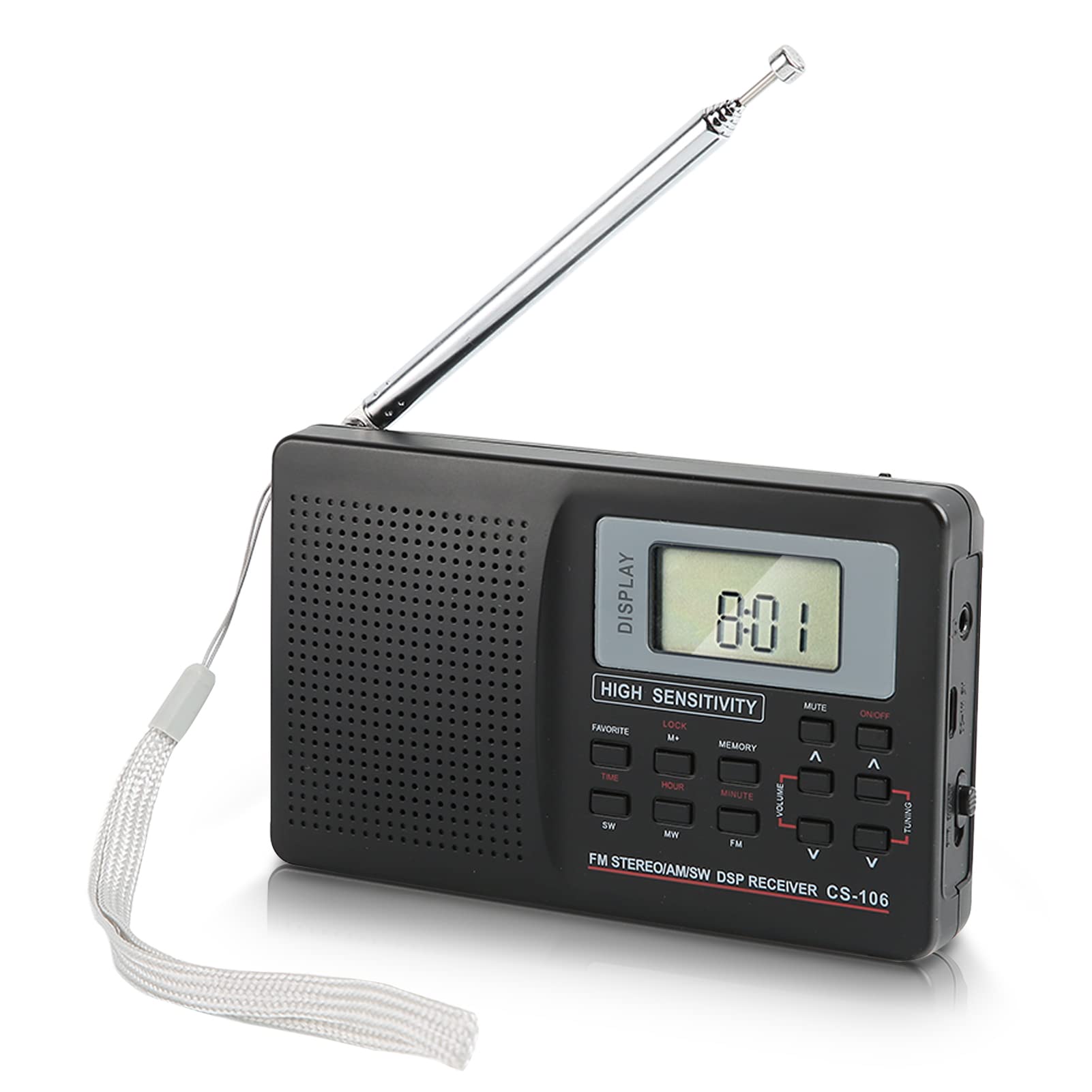 Goshyda AM FM Radio, Portable Digital Radio FM AM SW Sound Digital Tuning Receiver Full Band Radio with Alarm Clock, Mini Pocket Radio for Elder Gifts, Memory Function, Backlight Keys