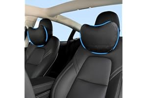 TOPABYTE Car Headrest Pillow Genuine Nappa Leather Softness Car Neck Pillow for Accessories Seat Headrest Pillow for Driving and Traveling, 2 Packs, Black