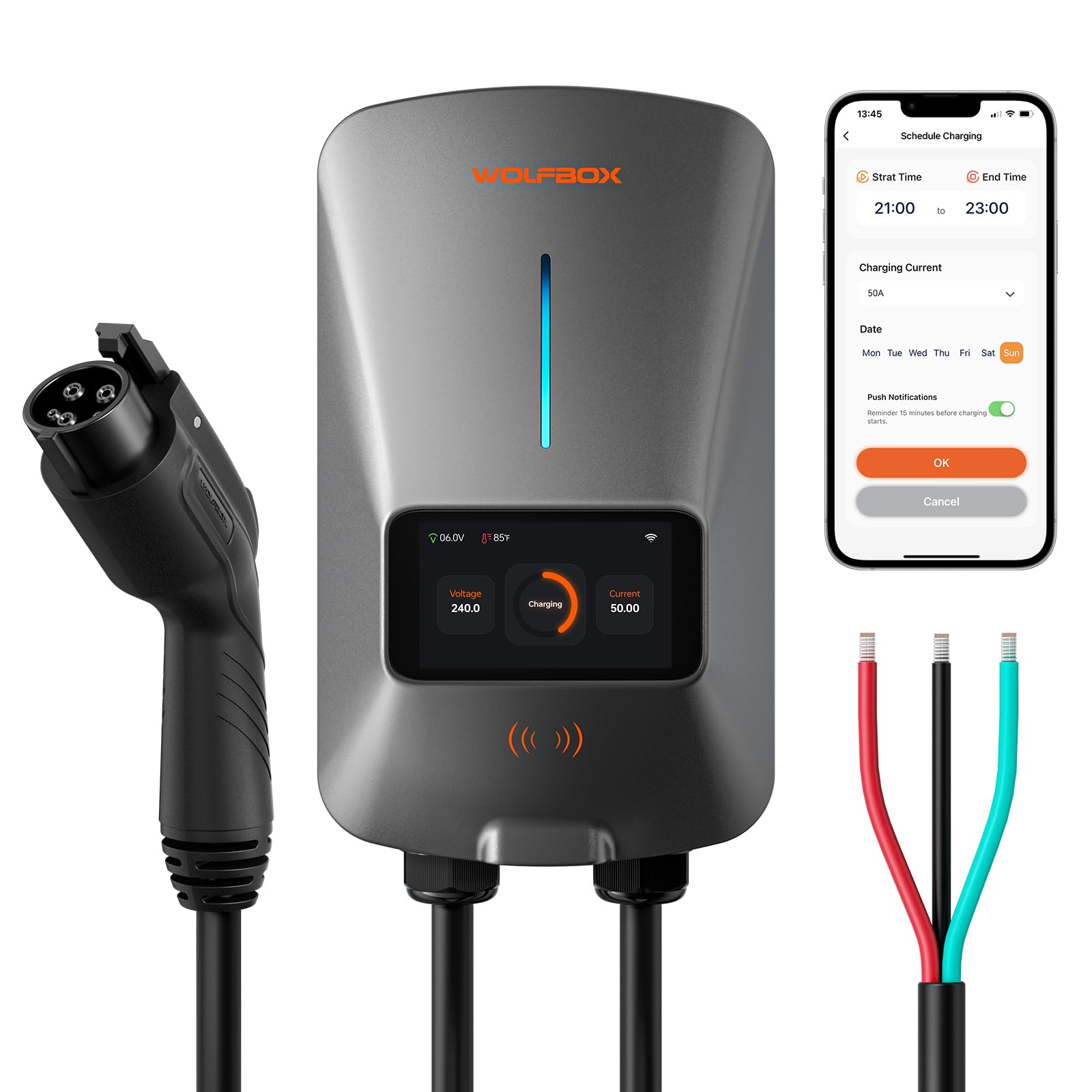 Smart Charger Module Mua WOLFBOX Level 2 EV Charger 50 Amp - Smart Display, RFID Card, 25ft ...