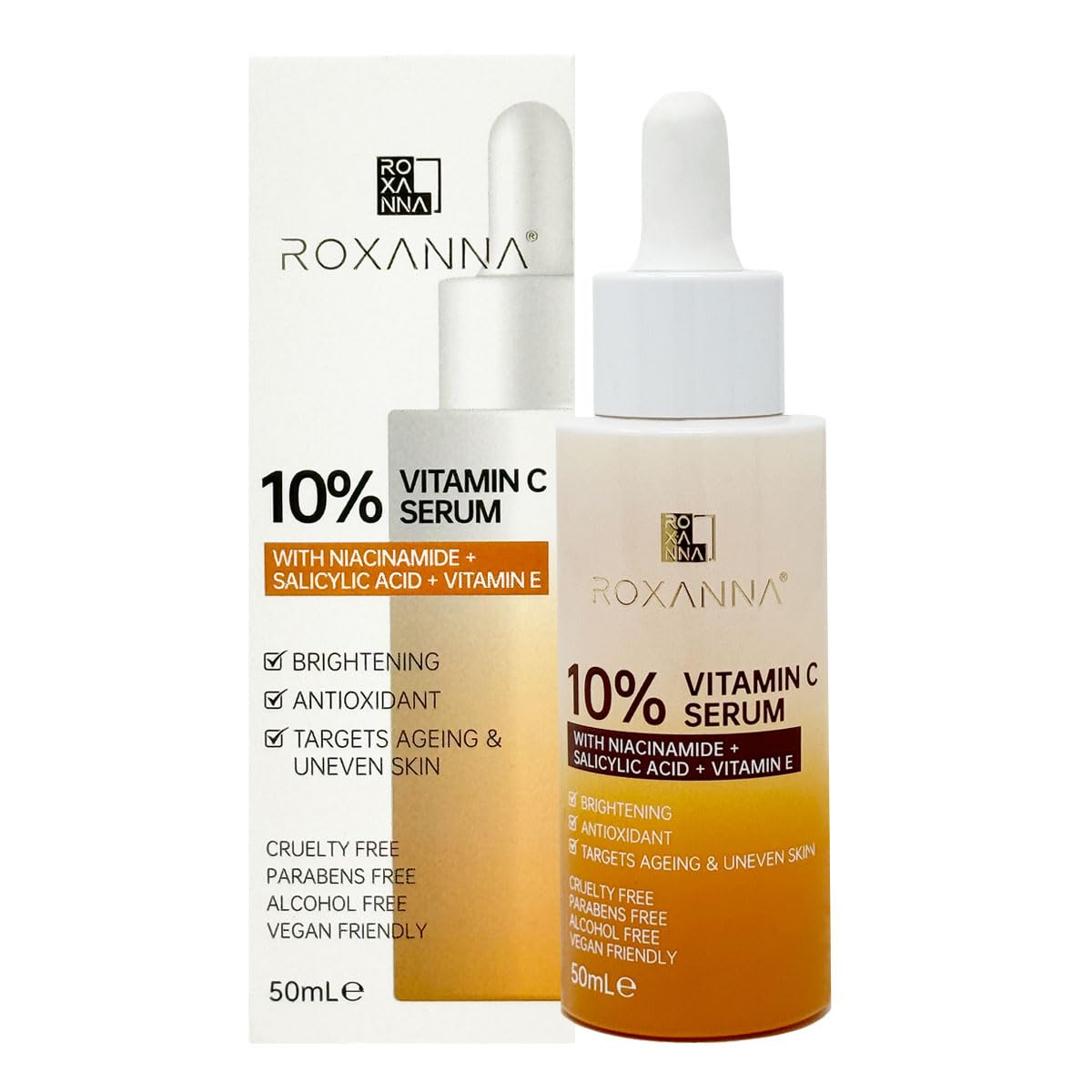 Roxanna 10% Vitamin C Serum for Face 50ml – Brightening Facial Serum with Niacinamide, Vitamin E & Salicylic Acid – Glow Boosting, Pore Refining & Hydrating Skincare for Dull & Uneven Skin