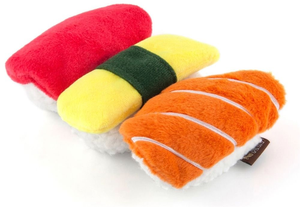 P.L.A.Y. International Classic Sushi Plush Dog Toy – Durable Squeaky Toy with Recycled Fill – Soft Velboa Fabric – Machine Washable, Eco-Friendly & Non-Toxic – Fun Food-Inspired Design — image 1