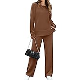 OFEEFAN Women's 2 Piece Lounge Set Travel Airport Outfits Side Slit Tracksuit Wide Leg Loungewear Baggy Comfy Sweatsuit S-3XL