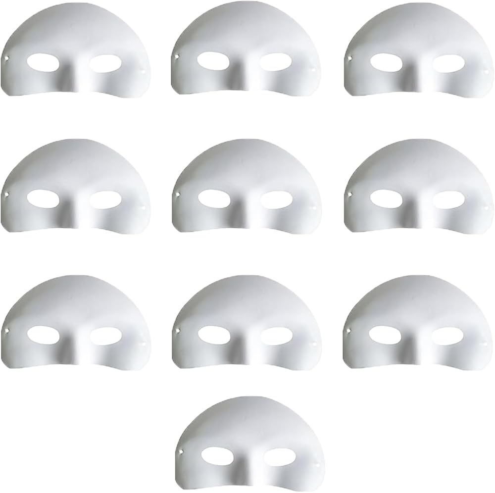KPSRFG 10Pcs White Craft Half Masks for DIY Art Decor Paint Blank Plastic