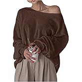 RoseSeek Women's Oversized Sweaters Off The Shoulder Waffle Knit Tops Long Sleeve Pullover Jumper