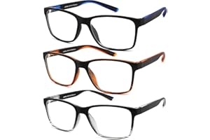 JJWELL 3 Pack Reading Glasses for Men Blue Light Blocking with Spring Hinge, Anti Eyestrain/Dryness/UV Large Wide Square Readers for Men, Two Tone Computer Reader Glasses Eyeglass(1.5 Strength)