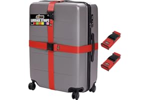 GORILLA GRIP Heavy Duty Adjustable Luggage Straps for Suitcases, Easy to Identify Travel Belt Connector Holds Suitcase Together, Extends Life of Bag, Strap Connects Two Bags, Accessories 2 Pack Red