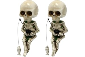 LAHAND Fishing Skull Halloween Ornament, Halloween Skeleton Figurines Mini Resin Skull Skeletons，Skeleton Decor Bedroom Living Room Aquarium Pond Garden Resin Landscape Bonsai Decoration Halloween