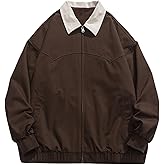 Vamtac Mens Lightweight Jackets Casual Barn Jacket Contrast Collar Vintage Coats Full Zip Up Tops Y2k Outfits