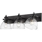Golden Lighting 3118-BA3 BLK-SD Hines Vanity Light, Black with Seeded Glass- Vanity Lights for Bathroom, Vanity Lights, Vanit