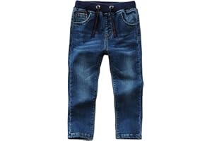 The Boys Toddler Kid Boy Elastic Mid Waist Washed Full Length Straight Pants Denim Jeans