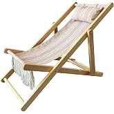 Children&rsquo;s Vintage Sun Lounger Sling Chair | Wooden Frame with Canvas Fabric | Outdoor Folding Deck Chair for Kids Ages 5+ | Portable &amp; Lightweight for Backyard, Poolside, or Beach (Rope)