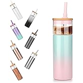 Tronco 20 oz Vacuum Insulated Glass Tumbler with Lid and Straw - Keeps Drinks Cold for 12 Hrs - Reusable Glass Cup for Iced Coffee, Smoothies & Boba - Sweat & BPA Free, Dishwasher Safe, Fit Car Holder