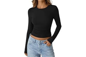 Usewon Women Long Sleeve Shirt Fall Clothes Basic Crewneck Slim Fit Going Out Crop Tops Y2k Thermal Shirts 2025