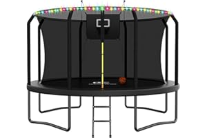 ACWARM HOME Trampoline Outdoor 8FT 10FT 12FT 14FT 15FT 16FT Trampoline with Basketball Hoop and LED Lights, Recreational Trampolines for Kids and Adults with Net and Ladder, ASTM Approved
