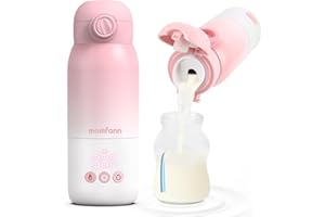 MOMFANN Portable Bottle Warmer for Travel, Dual Heating Modes for Breastmilk & Water, Portable Bottle Milk Warmer with Fast Heating & Long Battery Life, 12 Ounces Large Capacity (Pink)