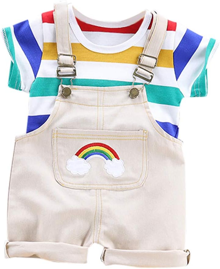 Janly Clothes Set ? for 6 Months - 3 Years Old ? Toddler Baby Clothes Set Boy Kids Rainbow Stripe Tops T-shirt Straps Short Outfits Set, Easter