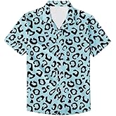 PinUp Angel Funky Hawaiian Shirt Men Short Sleeve Leopard Polka Dots Print Button Down Top Tee