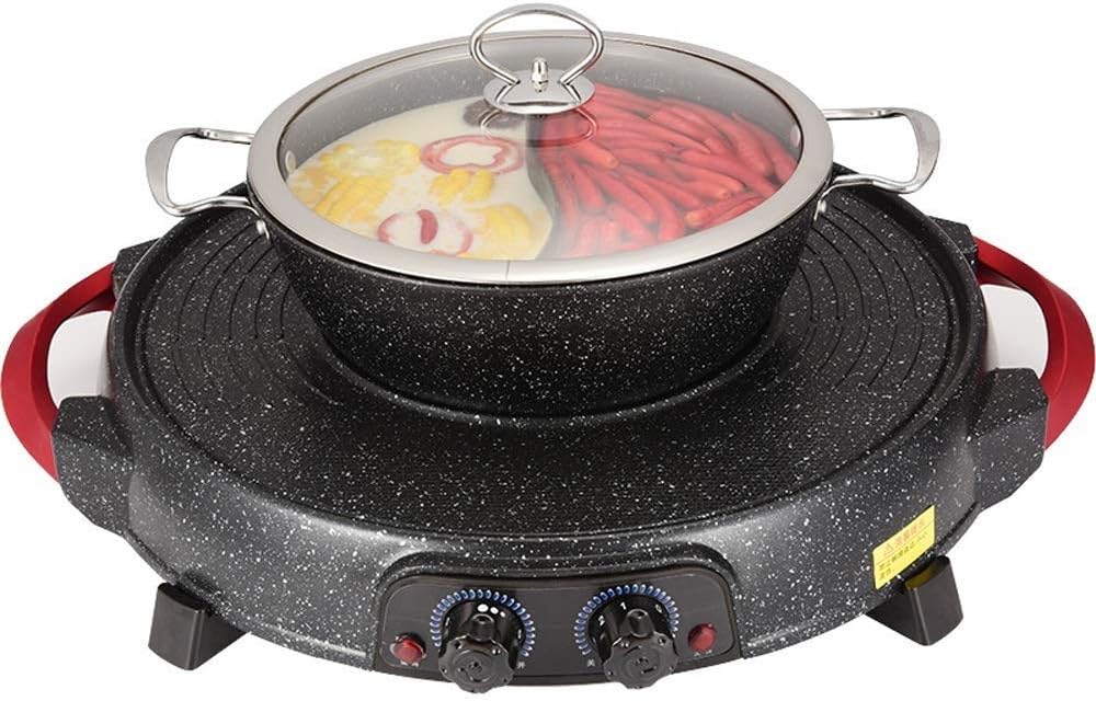 NILINMA Maifan Stone Barbecue Hotpot 2-in-1 -Indoor Hot Pot Multifunctional, Indoor Teppanyaki Grill/Pot with Divider Temperature Contral, Capacity for
