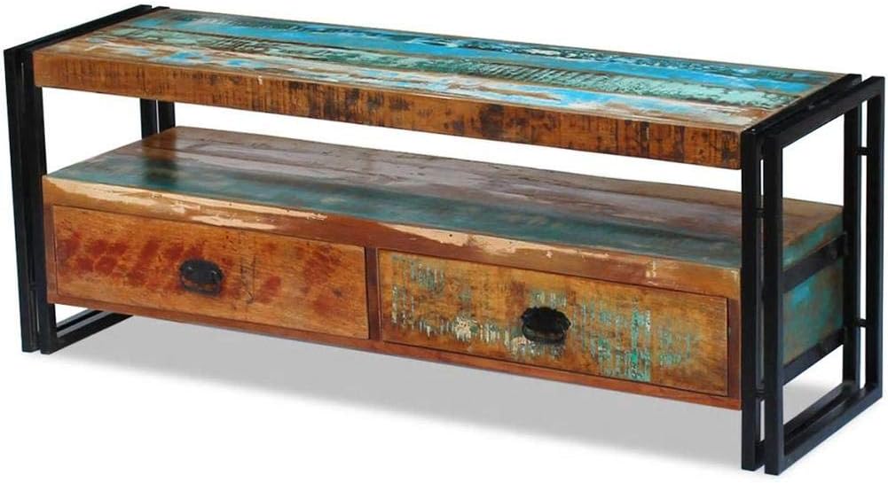 Wakects Vintage TV Unit, Low TV Table with Drawers, Wood Grain, for Bedroom, Living Room, 120 x 35 x 45 cm