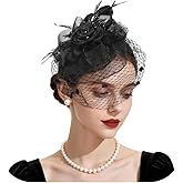 AFSITNIG Fascinators Hats for Women Tea Party Hat Flower Mesh Feathers Headband Vintage Cocktail Headwear with Veil
