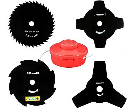 4 X sharfes Messer (Ø255 mm, 25,4mm Bohrung) & Fadenspule für Zipper, Scheppach, Arebos, Berlan, Nemaxx, Plantiflex, Ryobi, E