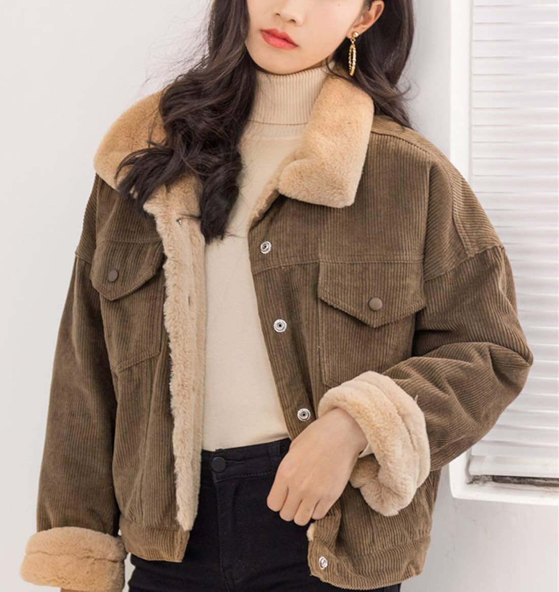 Gihuo Women's Vintage Corduroy Sherpa Fleece Lined Jacket Thickened Warm Quilted Jacket at  Women's Coats Shop