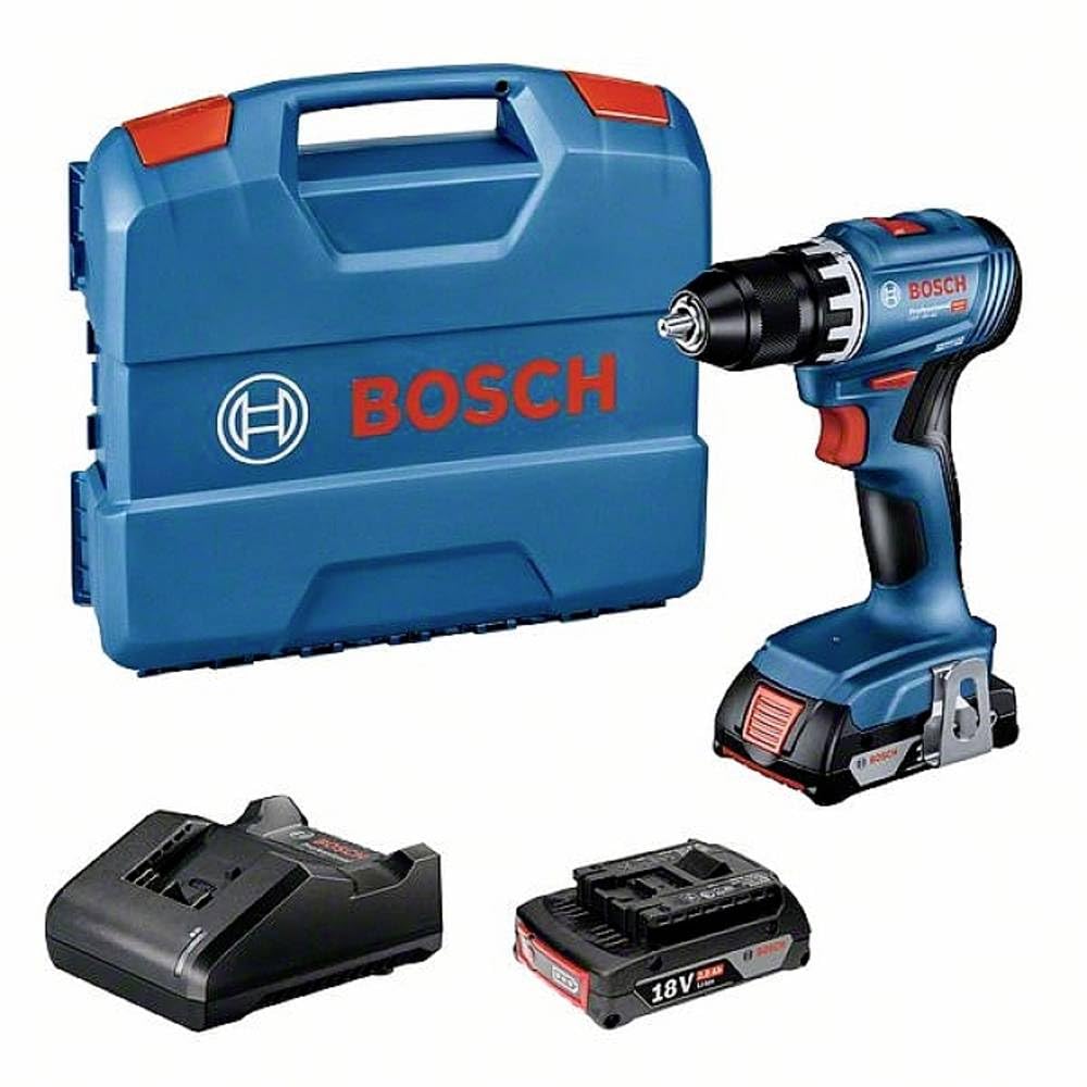 Bosch Professional 18V System Akku Bohrschrauber GSR 18V-45 (Drehzahl 1.900 min⁻¹, inkl. 2x 2.0Ah Akku, Ladegerät GAL 18V-20, L-Case)