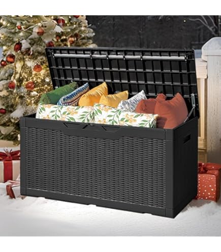 Tangkula Outdoor Wicker Storage Box, Garden Deck Bin With
