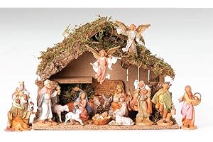 Fontanini by Roman, Italian Stable with 16-Piece Set, 5" Collection, Nativity Figures and Stable, Made in Italy