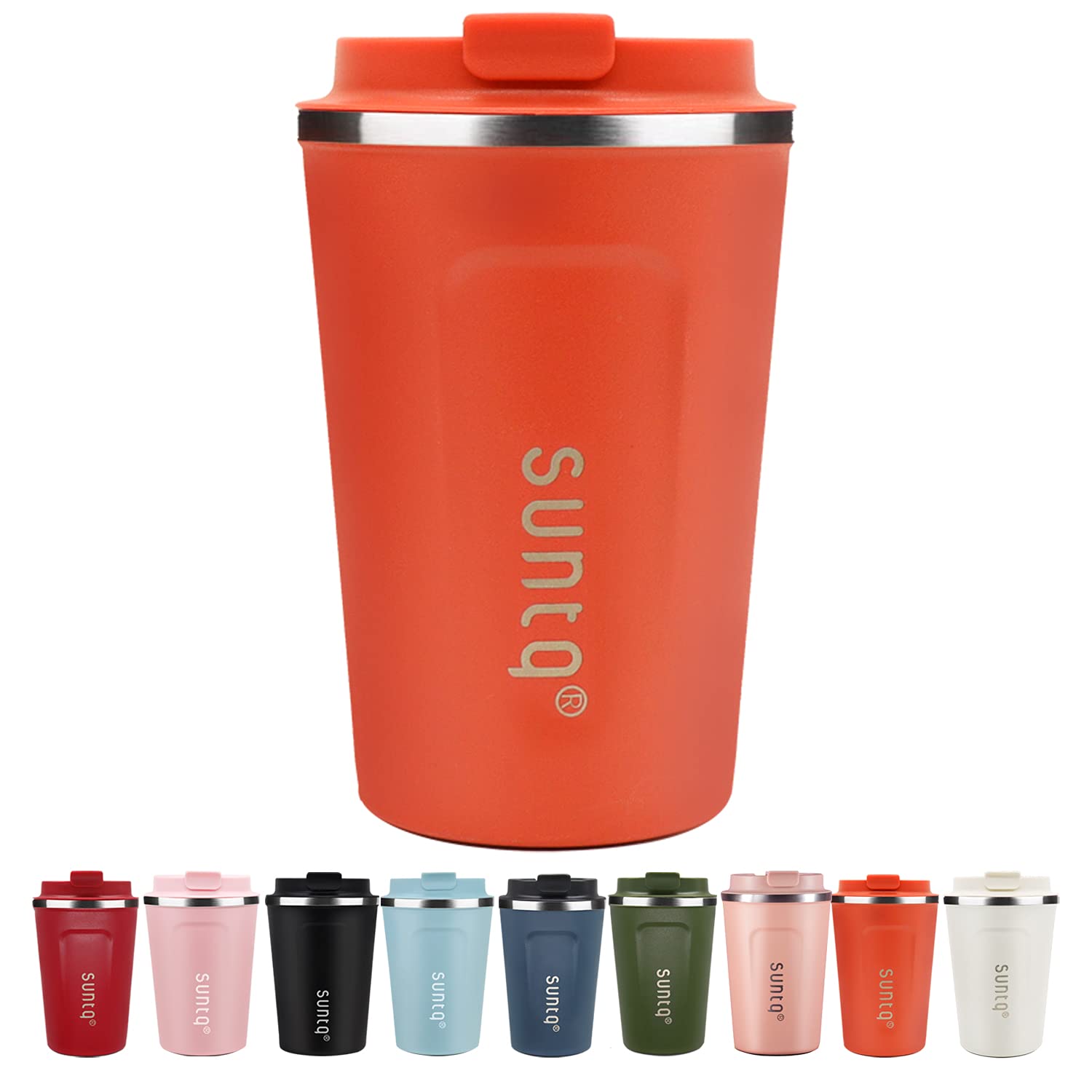 SUNTQ Reusable Coffee Cups Travel - Coffee Travel Mug with Leakproof Lid - Thermal Mug Insulated Cup - Stainless Steel Coffee Travel Cup - for Hot and Cold Drinks, 13oz/380ml, Coral Orange