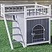 Tangkula Pet Dog House, Wooden Outdoor & Indoor Dog/Cat Puppy House Room with a View, Pet Room with Stairs, Raised Roof and Balcony Bed, Wooden Dog House (L)