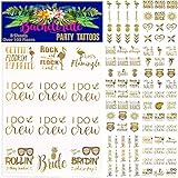 Happy Magnolia 100+ pc Bachelorette Party Tattoos/Bride Tattoo (8 Sheets) Perforated Temporary Metallic Gold Tattoos Quick Bridal Shower Party Favor Decorations: Bridesmaid, Maid of Honor, Funny