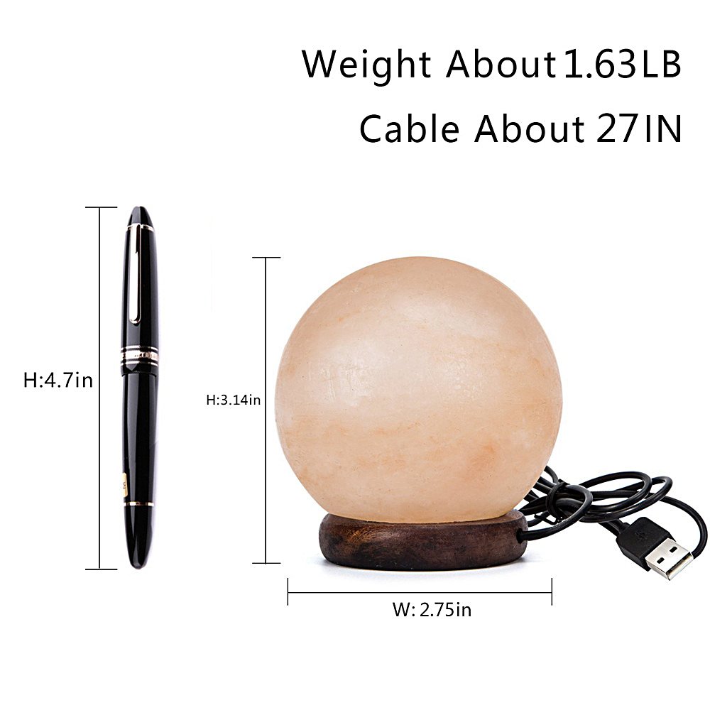 Niubity Himalayan Pink Natural Salt Lamp,USB Wooden Base Himalayan Crystal Rock Salt Lamp Air Purifier Night Light (Ball)