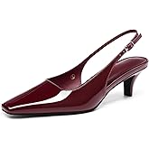 Coutgo Womens Kitten Low Heels Slingback Pumps Squared Point Toe Buckle Strap Wedding Party Dress Shoes
