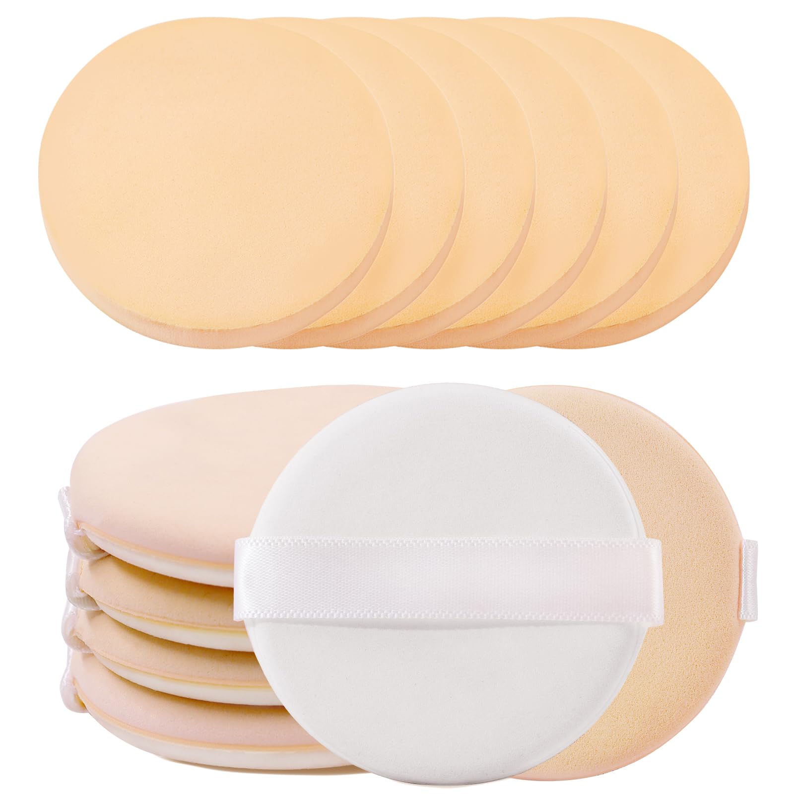 BEAKEY 12 Pcs Round Makeup Sponges with Air Cushion Powder Puff, Latex-free Cloud Kiss Sponges and Makeup Puff for Liquid Foundation, Powder, Concealer