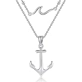 AXOMY Anchor Necklace 925 Sterling Silver Wave and Anchor Layered Necklaces for Women Nautical Jewelry Gift for Sailor