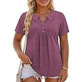 ROSRISS Womens Plus Size Tops Summer Fashion Short Sleeve Tees Casual Collared Polo Shirts Loose Fit Button Blouses XL-5XL