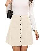 Bbkkuck Women's Button Down Corduroy Skirts High Waist A-line Pleated Short Mini Skirt with Pockets