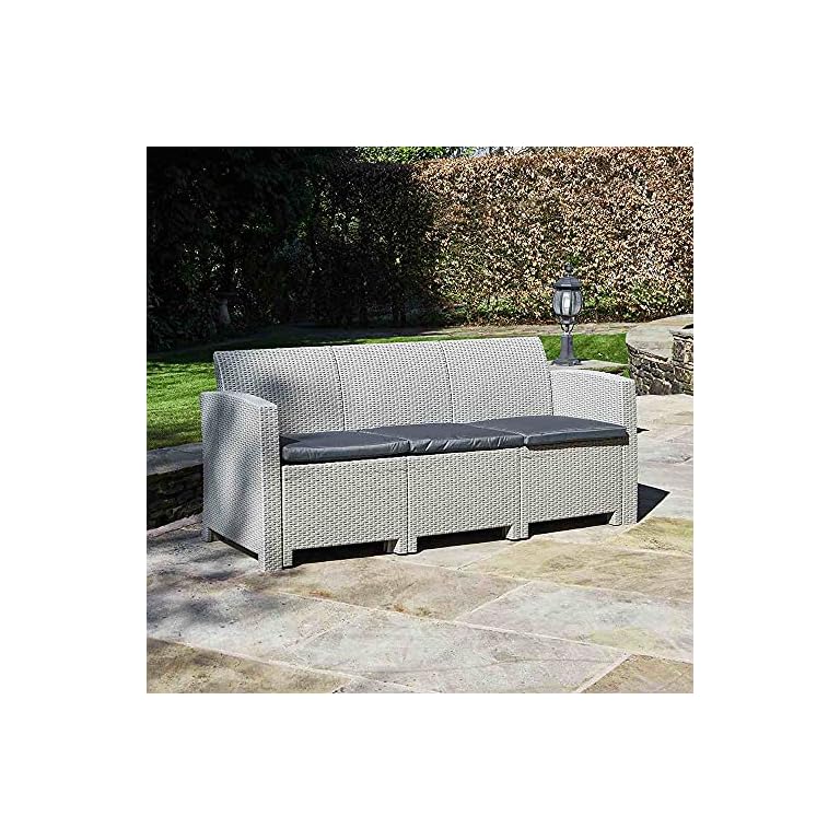 3 Seater Outdoor Rattan Effect Sofa With Cushions In Grey